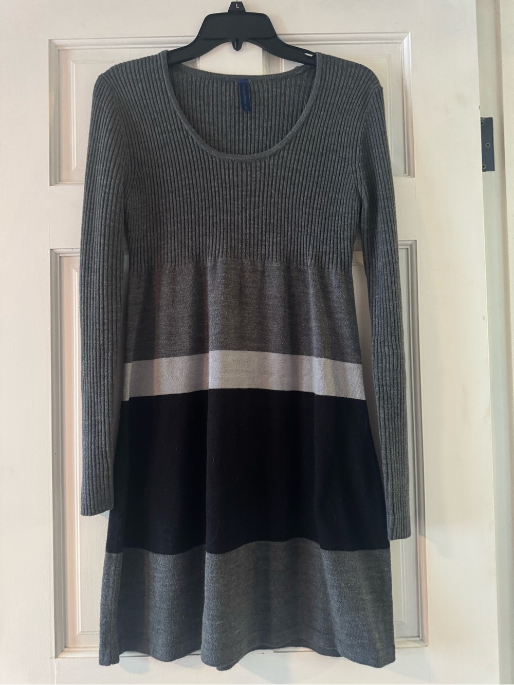 Falls Creek Gray, Light Gray & Black Rib-Knit Long Sleeve Dress